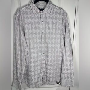 Murano Slim Fit Gray White Textured Stripe Diamond Weave Shirt Men’s M